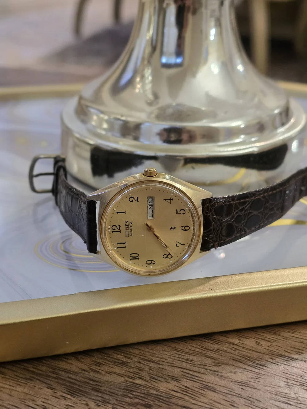 Citizen Quartz Men's Gold Dial Brown Leather Strap Watch